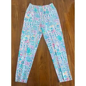 VTG 70s/80s Women Jantzen USA floral tropical all-over graphic cotton pants, 8